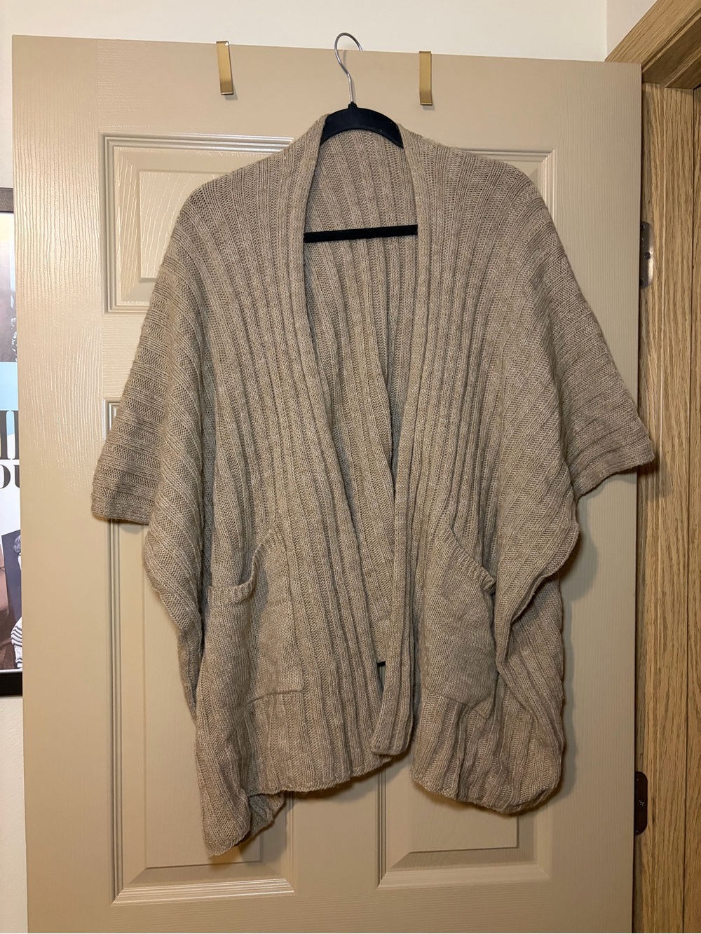 Tan Ribbed Short-Sleeve Shrug Cardigan